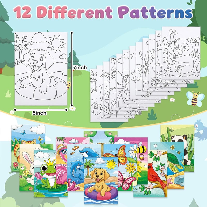 Anseal 12 Packs Pre Drawn Canvas to Paint, 5" X 7" Pre Printed Canvas for Kids, Pre Stretched Canvas Outline Painting Boards for Beginners, Students, Party Favor (Animal) - Image 3